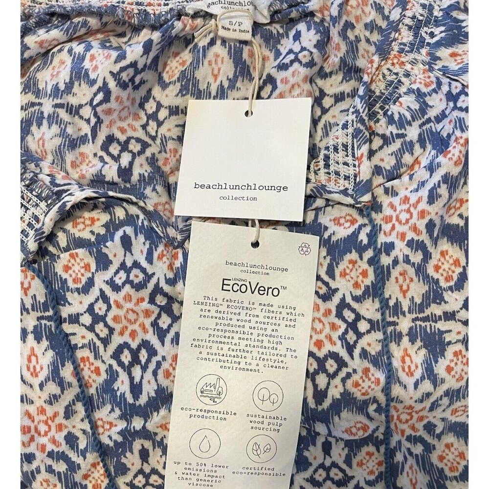 BEACH LUNCH LOUNGE Louisa Blue Coral Tassel Print Blouse Top Size Small (NWT) - Picture 6 of 8